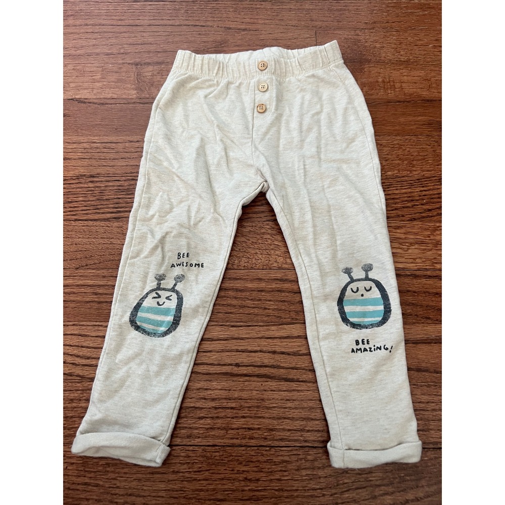 Zara Jogger Pants Kids 2-3 Years Gray Good Bee Graphic Knit Trousers